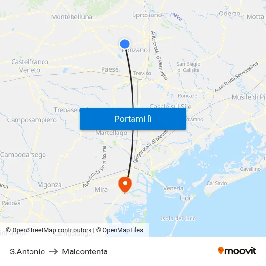 S.Antonio to Malcontenta map