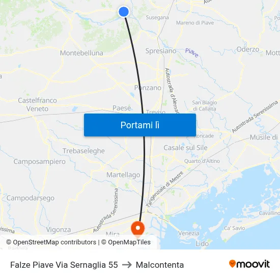 Falze Piave Via Sernaglia 55 to Malcontenta map