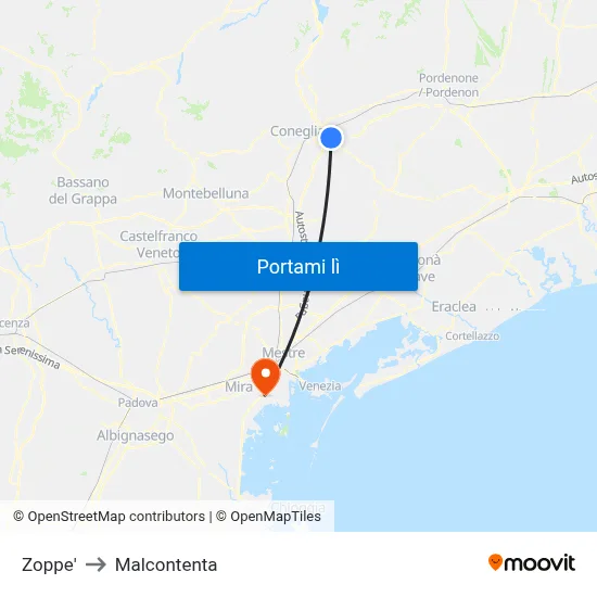 Zoppe' to Malcontenta map