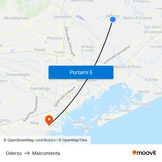 Oderzo to Malcontenta map