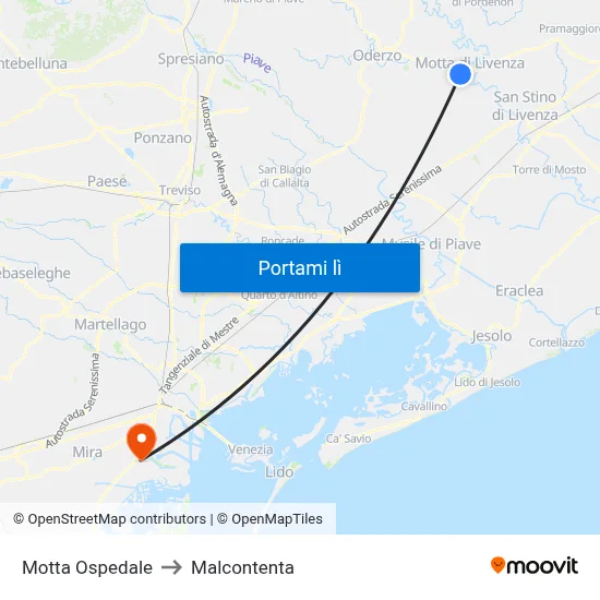 Motta Ospedale to Malcontenta map