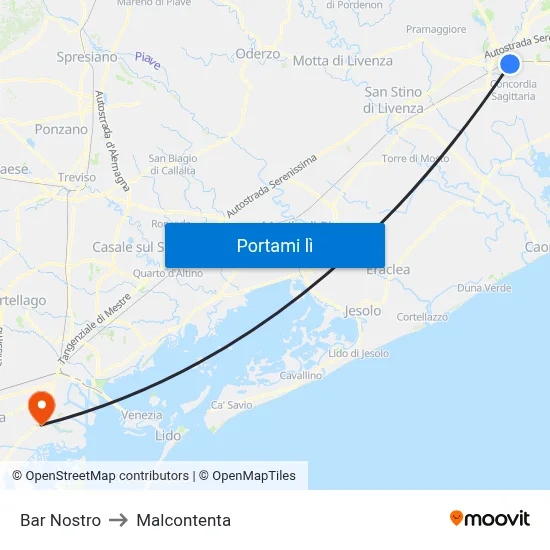 Bar Nostro to Malcontenta map