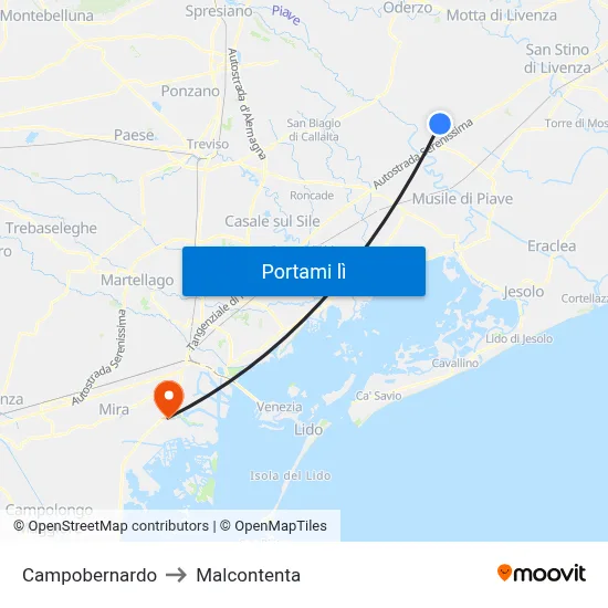 Campobernardo to Malcontenta map