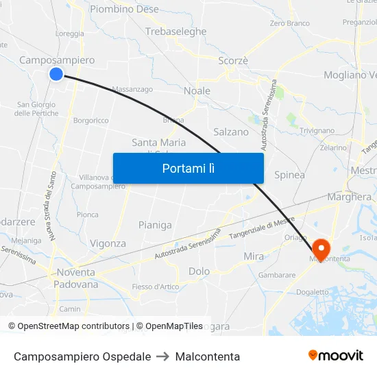 Camposampiero Ospedale to Malcontenta map