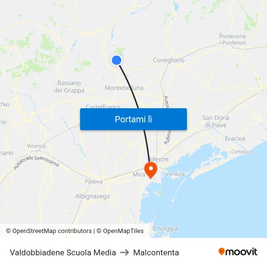 Valdobbiadene Scuola Media to Malcontenta map