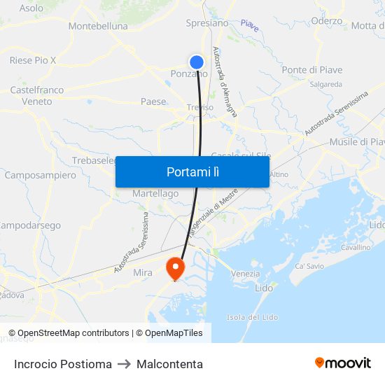 Incrocio Postioma to Malcontenta map