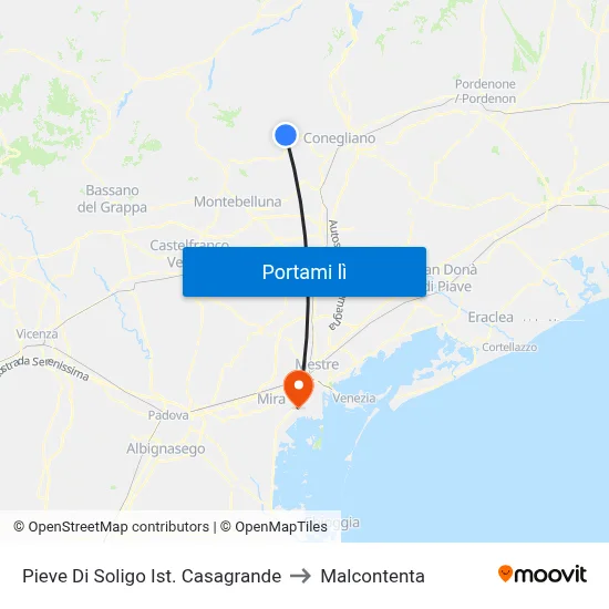Pieve Di Soligo Ist. Casagrande to Malcontenta map