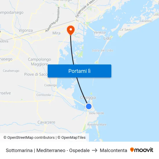 Sottomarina | Mediterraneo - Ospedale to Malcontenta map