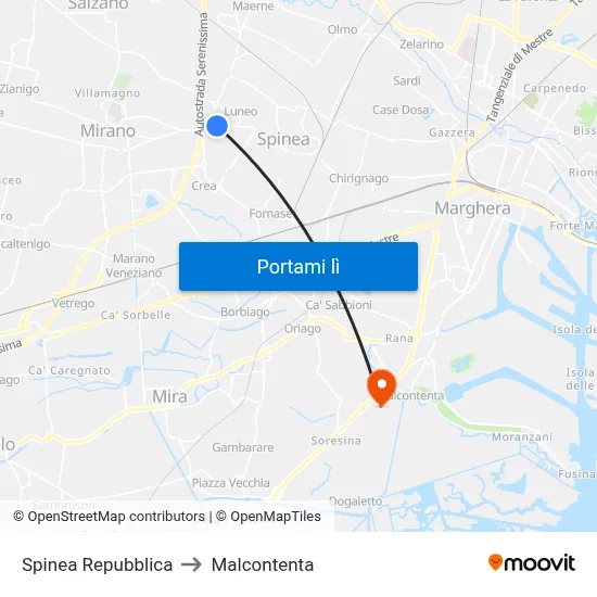 Spinea Repubblica to Malcontenta map