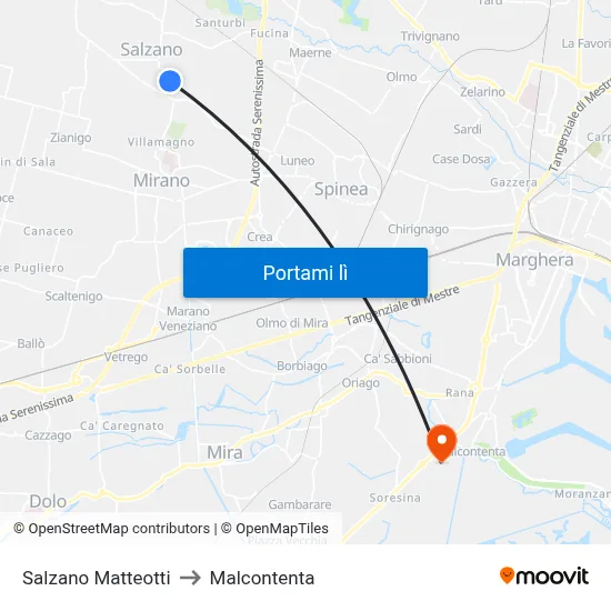 Salzano Matteotti to Malcontenta map