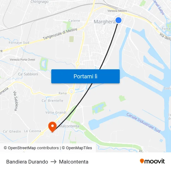 Bandiera Durando to Malcontenta map