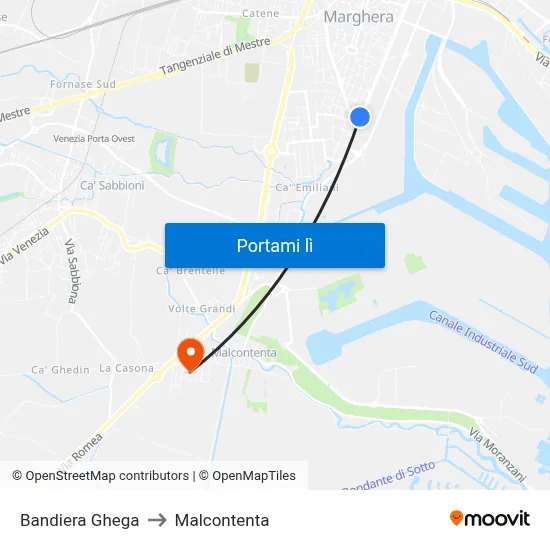 Bandiera Ghega to Malcontenta map