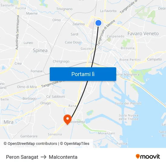 Peron Saragat to Malcontenta map