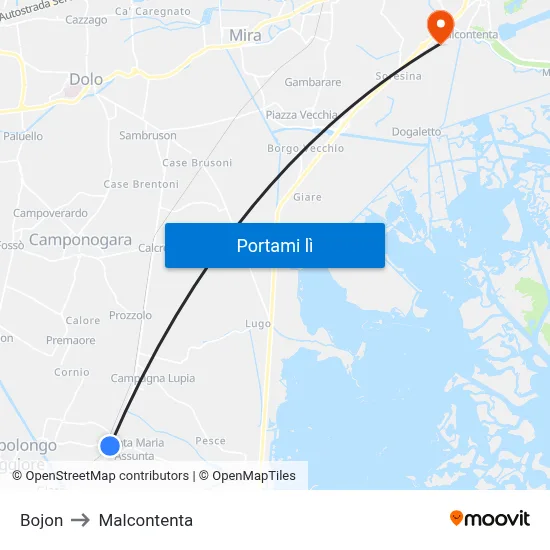 Bojon to Malcontenta map