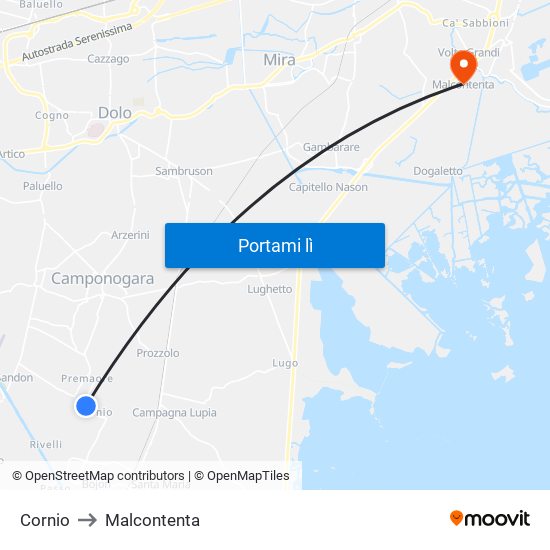Cornio to Malcontenta map
