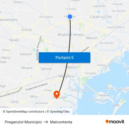 Preganziol Municipio to Malcontenta map