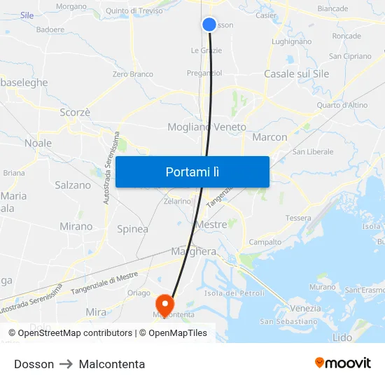 Dosson to Malcontenta map