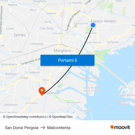 San Dona' Pergola to Malcontenta map