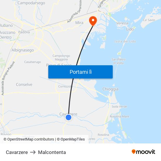 Cavarzere to Malcontenta map