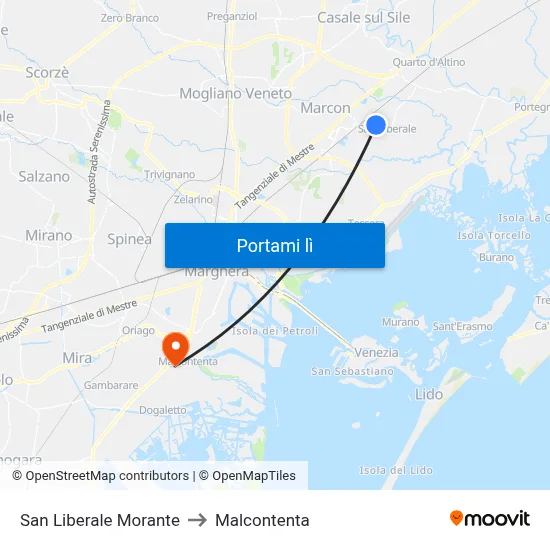 San Liberale Morante to Malcontenta map