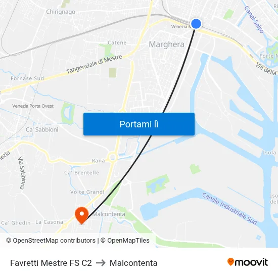 Favretti Mestre FS C2 to Malcontenta map