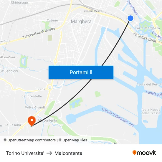 Torino Universita' to Malcontenta map