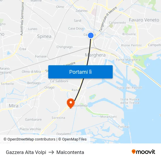 Gazzera Alta Volpi to Malcontenta map