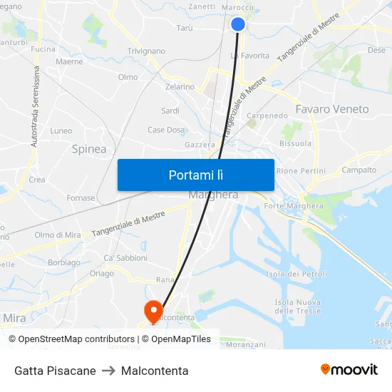 Gatta Pisacane to Malcontenta map