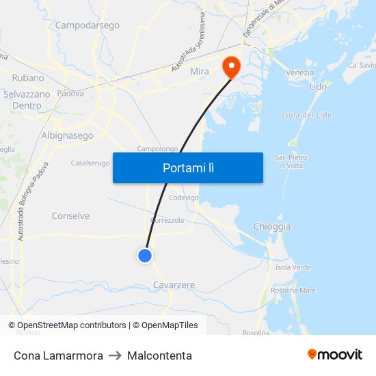Cona Lamarmora to Malcontenta map