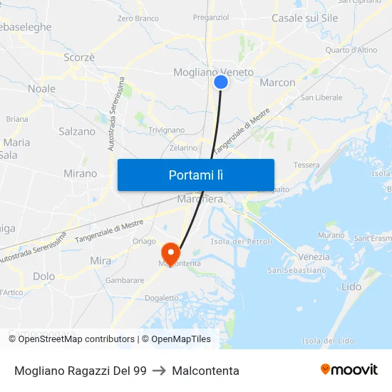 Mogliano Ragazzi Del 99 to Malcontenta map