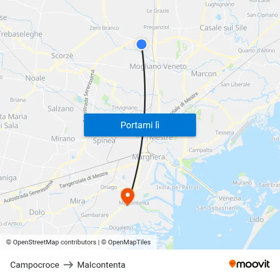 Campocroce to Malcontenta map