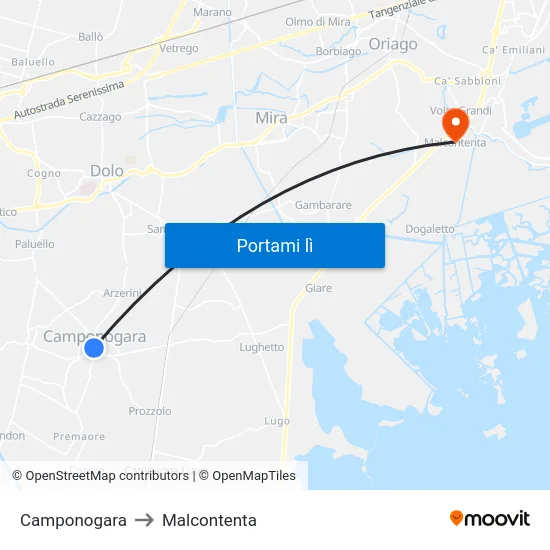 Camponogara to Malcontenta map