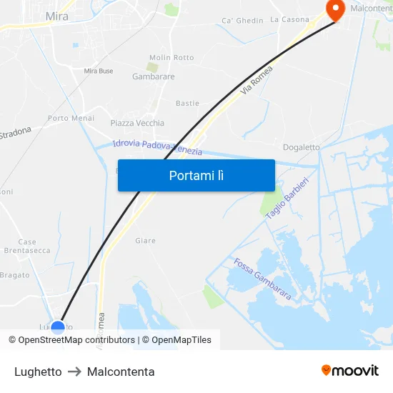 Lughetto to Malcontenta map