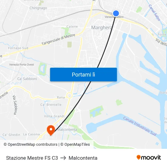 Stazione Mestre FS C3 to Malcontenta map