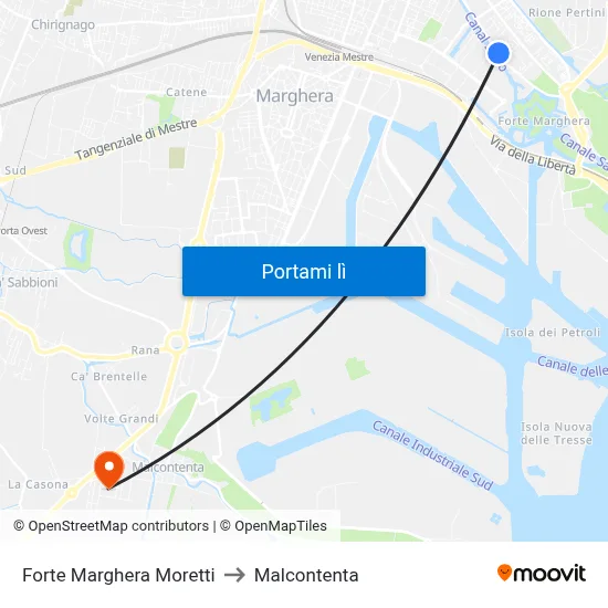 Forte Marghera Moretti to Malcontenta map
