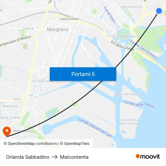 Orlanda Sabbadino to Malcontenta map