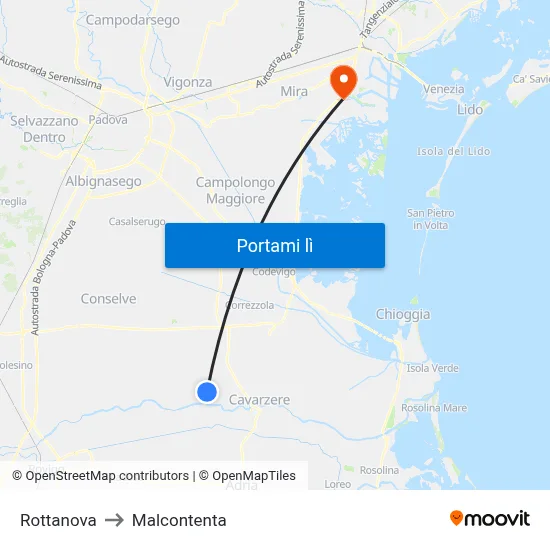 Rottanova to Malcontenta map