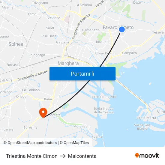 Triestina Monte Cimon to Malcontenta map