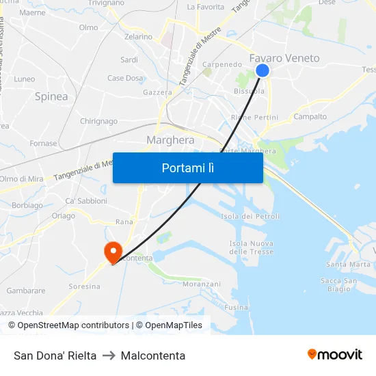 San Dona' Rielta to Malcontenta map