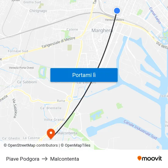 Piave Podgora to Malcontenta map