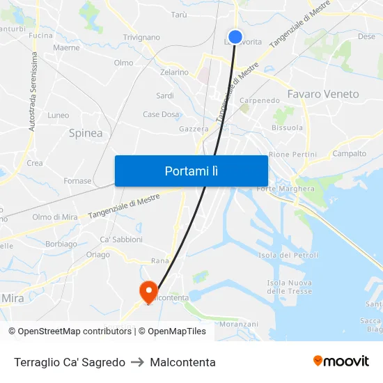 Terraglio Ca' Sagredo to Malcontenta map