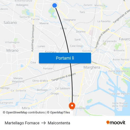 Martellago Fornace to Malcontenta map