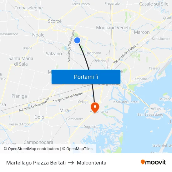 Martellago Piazza Bertati to Malcontenta map