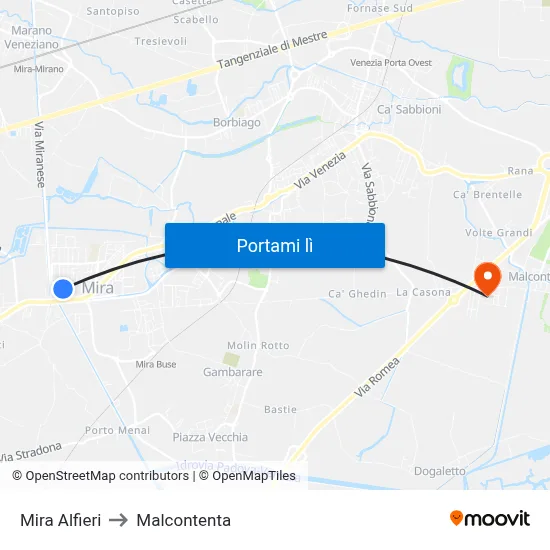 Mira Alfieri to Malcontenta map
