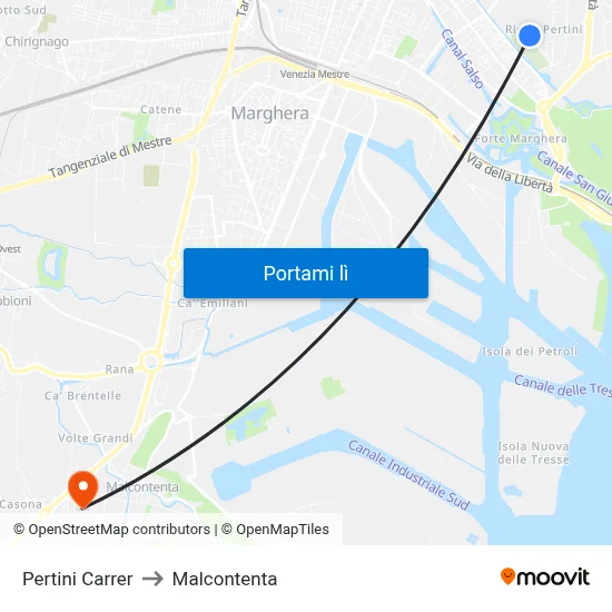 Pertini Carrer to Malcontenta map