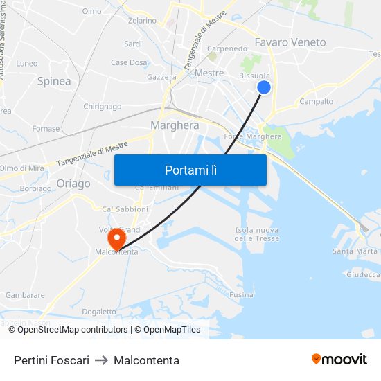 Pertini Foscari to Malcontenta map