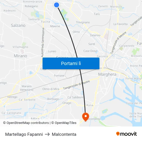 Martellago Fapanni to Malcontenta map