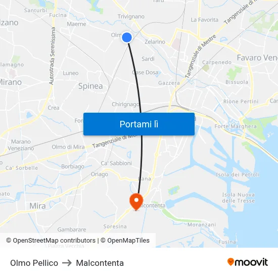 Olmo Pellico to Malcontenta map