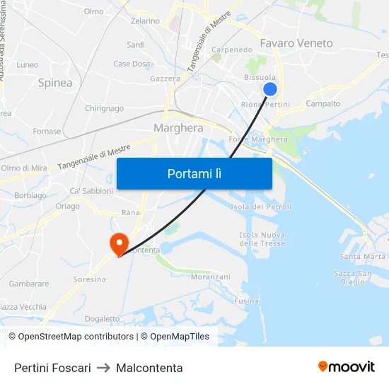 Pertini Foscari to Malcontenta map