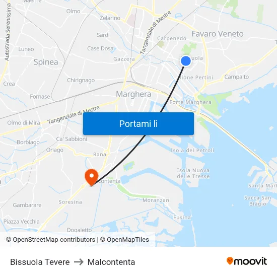 Bissuola Tevere to Malcontenta map